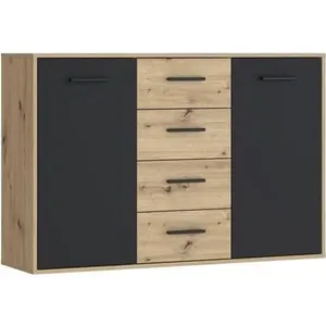 Buffet PILVI - Style contemporain - Particules mélaminé - Décor Chêne ... pas cher