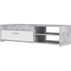 Meuble TV PILVI - Blanc et béton clair - Contemporain - L 120 x P 42,1... pas cher