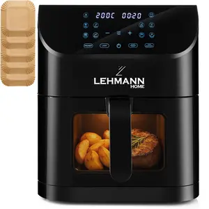 LEHMANN Friteuse à air chaud 8 l avec fenêtre Airfryer avec 12 programmes max 200 degC insert de séparation pour aliments revêtement pas cher