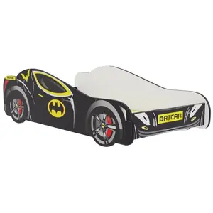 KOBI Lit Complet Enfant Lit voiture de course pour enfants - BATCAR - 80 x 160 cm - Noir - Avec Sommier et Matelas pas cher