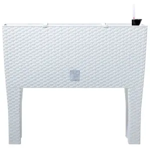 Comparateur de prix : Prosperplast Bac à fleurs jardinière sur pieds résine tressée 80cm blanc artic