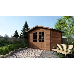 Abri de jardin en bois - 9m2 - 3x3m - Traité - Ep. 28mm - Couleur: marron - DOM427 - ALTANKA pas cher