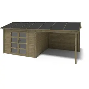Abri de jardin en bois - 17,40m2 - 5,79x3m - Traité - Ep. 24mm - Coule...Vendu parcdiscount
