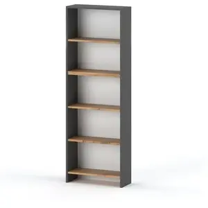 STIV Bibliothèque de bureau Wotan en chêne gris 60 cm, 5 étagères, étagère à jouets Loft pas cher