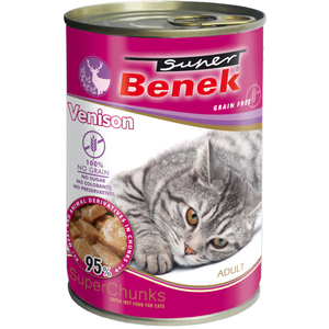 10 x 415 g Super Benek Chunks sans céréales en sauce, au gibier, nourriture humide pour chats pas cher