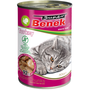 10 x 415 g Super Benek Chunks sans céréales en sauce, à la dinde, nourriture humide pour chats pas cher