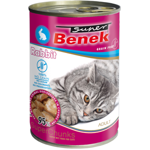 10 x 415 g Super Benek Chunks sans céréales en sauce, au lapin, nourriture humide pour chats pas cher