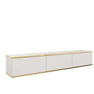 SELSEY Meuble TV - MUCALMA - 175 cm - blanc avec inserts dorés pas cher