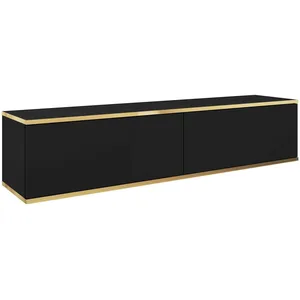 SELSEY Meuble TV - MUCALMA - 135 cm - noir avec inserts dorés pas cher