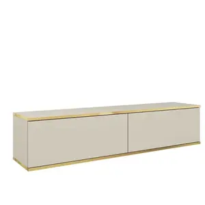 SELSEY Meuble TV - MUCALMA - 135 cm - beige avec inserts dorés pas cher