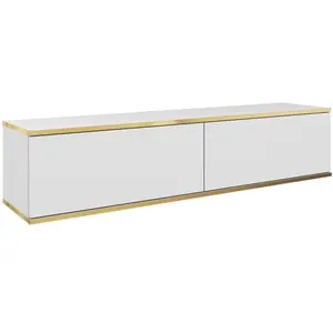 SELSEY Meuble TV - MUCALMA - 135 cm - blanc avec inserts dorés pas cher
