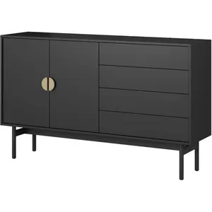SELSEY Buffet à deux portes - STOON - 154 cm - avec tiroirs - noir pas cher