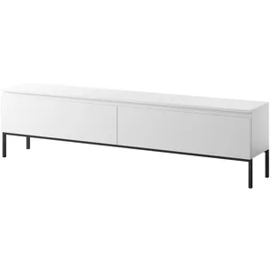 SELSEY Meuble TV Bemmi - 175 cm - blanc et pieds noirs pas cher
