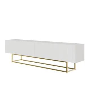 SELSEY Meuble TV - VELDIO - 175 cm - blanc sur pieds dorés pas cher