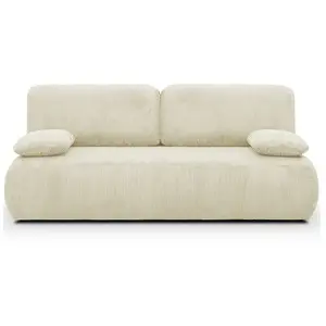 HOMIFAB Canapé convertible 3 places avec coffre de rangement en velours côtelé beige - Gemma pas cher
