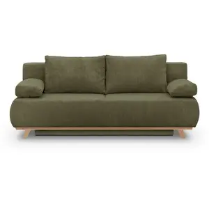 HOMIFAB Canapé convertible 3 places avec coffre de rangement en velours côtelé vert kaki - Laria pas cher