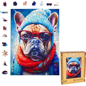 Puzzle en bois pour Enfants - Série Cold is cool - Bouledogue - 27,5 x 37cm - 316 Éléments - Milliwood pas cher
