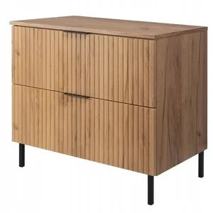 RODAN Meuble pour Vasque à Poser sur pieds 80 cm FLOW - Façades rainurées - avec plan de travail - Chêne - 80x46x736 cm pas cher