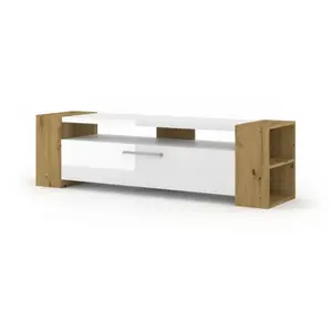 Commode Meuble TV Livia Chêne artisanale/blanc brillant 45x160x40cm (H... pas cher