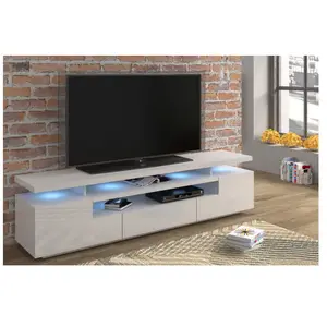HOMLANDO Meuble TV EVA 180 blanc mat (corps) / blanc brillant (façades) + LED pas cher