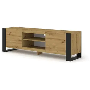 PETITS MEUBLES Meuble TV bas Mondi 158 cm Hi-Fi Commode avec pieds noirs Chêne artisanal pas cher