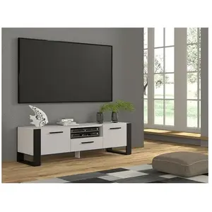 Meuble TV Stand Hi-Fi Nuka 160 cm Blanc Mat Salon Commode pas cher