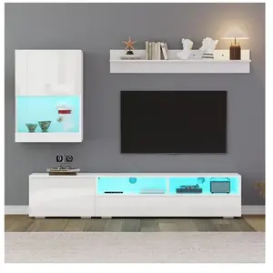 NECHE Set TV Mural Moderne 3 Pièces Blanc - Meuble TV 175cm Armoire Murale Étagère Éclairage LED Contrôlable pas cher