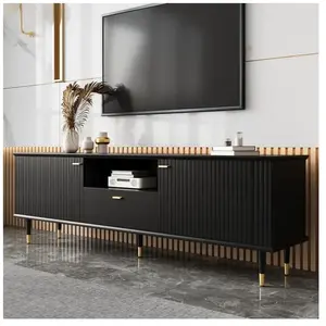 NECHE Meuble TV élégant avec 1 tiroir et 2 portesCompartiments ouvertsSurface texturée peinteNoir170x36x54.5cm pas cher