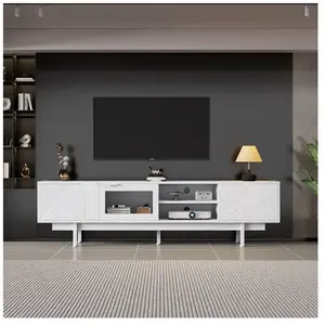 NECHE Meuble TV Moderne Meuble de salon 2 portes 2 tiroirs blanc 200x40x50.5cm pas cher