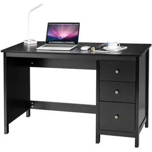 Costway Bureau Imformatique, Table D'ordinateur 120 X 50 X75 Cm Spacieux Avec 3 Tiroirs, Style Moderne Coloris Noir pas cher