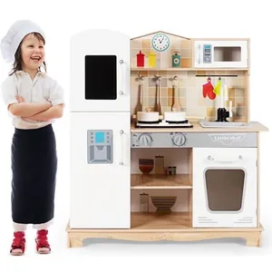 COSTWAY Cuisine pour Enfants avec Four Micro-Ondes et Robinet - 5 Acce... pas cher