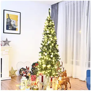 GOPLUS Sapin de Noël 225CM Lumineux-1085 Branches Touffues+350 LED-Aiguilles en PVC-Ouverture Parapluie & Automatique pas cher