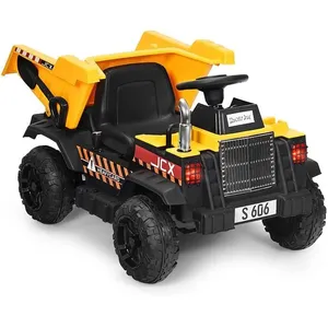 GOPLUS Camion Voiture Électrique pour Enfant 3-8 Ans avec Trémie Réver...