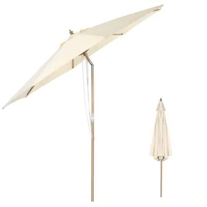 COSTWAY Parasol Inclinable Ø3m Toile Polyester Imperméable avec Cordon de Serrage 8 Baleines Ventilation pour Jardin Cour Café Beige pas cher