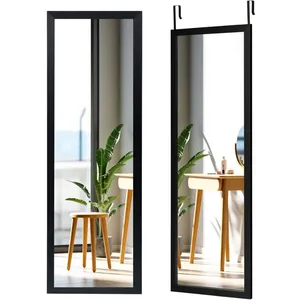 COSTWAY Miroir Mural Suspendu, Miroir de Porte 120 x 37 CM avec Crochets de Suspension, pour Chambre, Salon, Vestiaire, Noir pas cher