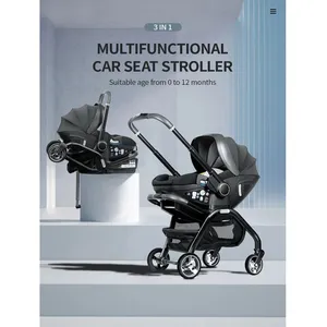 CARSEAT Poussette bébé noir 4-en-1 neuve avec nacelle siège auto multifonctionnel poussette de luxe pas cher
