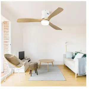 YOLEO Ventilateur de plafond décoratif de 132cm avec Télécommande à 6 vitesses,3 Pales en bois massif,Moteur DC pour salon,Blanc pas cher