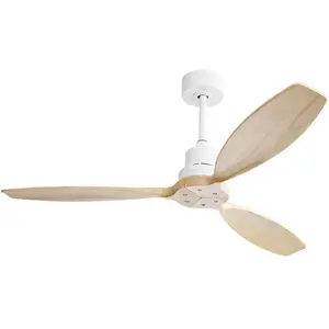 Yoleo - Ventilateur de plafond à profil bas à lame de bois massif de 52' Sans lumière,Télécommande à 6 vitesses 3 pales pour salon pas cher