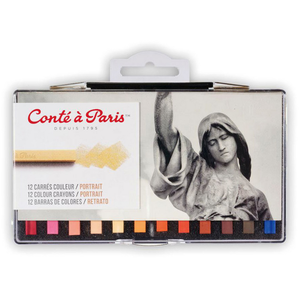 Crayon - Conte - 12 Portrait Assortiment - Noir - Rouge brun - BleuVendu parbol