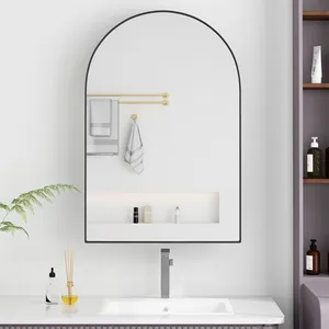 DRIPEX Miroir de Salle de Bain Arqué,Armoire Murale,étagères Réglables,Meuble de Salle de Bain avec Rangement pour Salon,91x61cm,Blanc pas cher