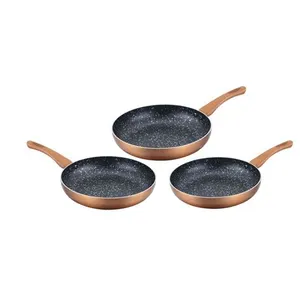 CENOCCO CC-2001 - Set de 3 poeles En pierre - Tous Feux et induction - 20/24/28 cm - Cuivre pas cher