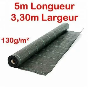 Toile Bache de paillage tissée 130g/m2 - Largeur 33m - Longueur 5m - Évite les mauvaises herbes pas cher