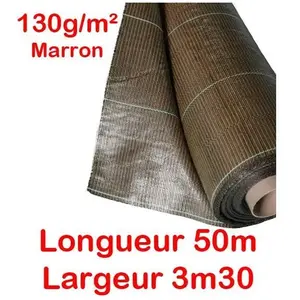 130g/m2 Toile Bache de paillage tissée Marron Anti-Mauvaises Herbes Largeur 3,3m Longueur 50mVendu parcdiscount