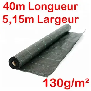 130g/m2 Toile Bache de paillage tissée Anti-Mauvaises Herbes Largeur 5,15m Longueur 40mVendu parcdiscount