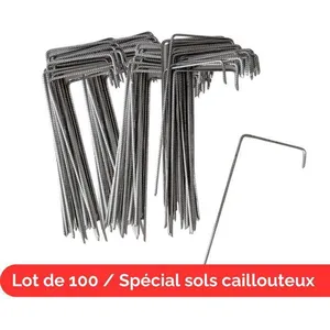 Lot de 100 Agrafes de fixation Métal pour toile de paillage ou géotextile avec pointes biseautées 24cmX9cmX4cm / Spécial sol durVendu parcdiscount