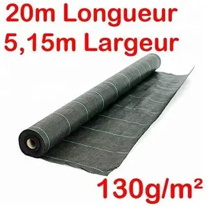 Largeur 5,15m Longueur 20m 130g/m2 Toile Bache de paillage tissée Anti-Mauvaises HerbesVendu parcdiscount