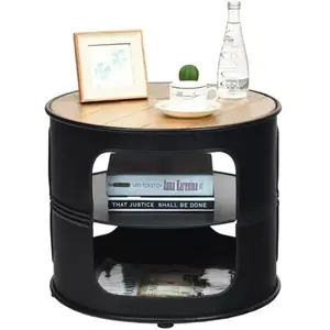 COSTWAY Table Basse Ronde avec Structure en Métal, Inclus Etagères de Rangement à 3 Niveaux, Style Industriel Charge 50KG pas cher