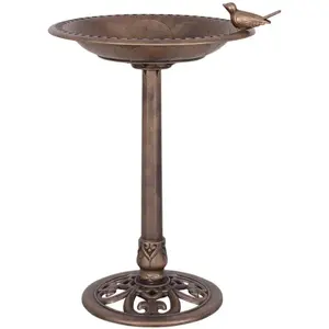 GOPLUS Mangeoire à Oiseaux sur Pied avec Plateau D.50cm,Abreuvoir Oiseaux H.72CM en PP,Bain d'Oiseaux avec Un Oiseau Décoratif,Brun pas cher