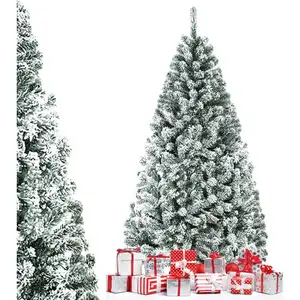 COSTWAY Sapin de Noël 225CM 1010 Branches à Flocons de Neige Matière PVC avec Charnières,Support Métallique Diamètre 128cm pas cher