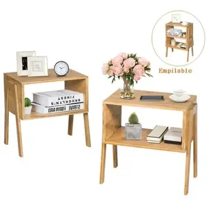 COSTWAY Lot de 2 Table de Chevet, Avec Compartiment de Rangement Ouvert, Matériau non-toxique, Design Compact et Pratique, Naturel pas cher